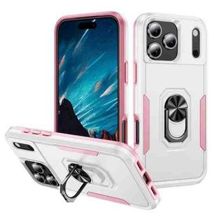For iPhone 17 Pro Pioneer Armor Heavy Duty PC + TPU Phone Case with Holder(White+Pink)