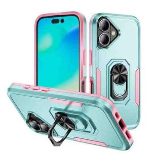 For iPhone 17 Pioneer Armor Heavy Duty PC + TPU Phone Case with Holder(Green+Pink)