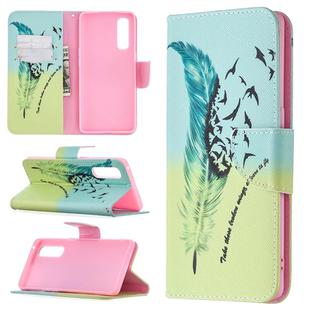 For OPPO Find X2 Neo Colored Drawing Pattern Horizontal Flip Leather Case with Holder & Card Slots & Wallet(Feather)