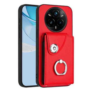 For Realme 14 Pro+ Organ Card Bag Ring Holder Phone Case(Red)