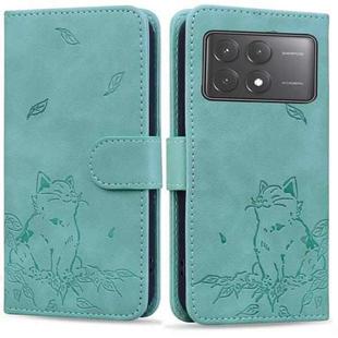 For Xiaomi Poco X6 5G Cute Cat Embossed Leather Phone Case(Green)