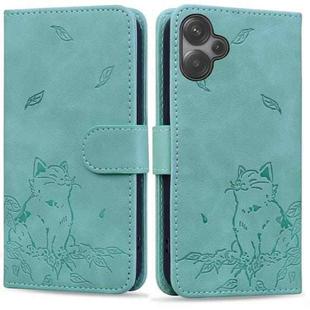 For Xiaomi Poco M6 4G Cute Cat Embossed Leather Phone Case(Green)