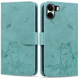 For Xiaomi Poco C65 Cute Cat Embossed Leather Phone Case(Green)