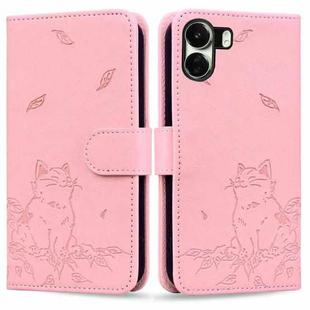 For Xiaomi Poco C65 Cute Cat Embossed Leather Phone Case(Pink)