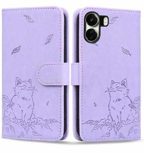 For Redmi 13C 4G Cute Cat Embossed Leather Phone Case(Purple)