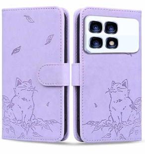 For Redmi K70 Ultra Cute Cat Embossed Leather Phone Case(Purple)