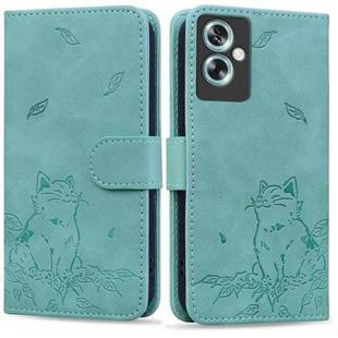 For OnePlus Nord N30 SE Cute Cat Embossed Leather Phone Case(Green)