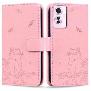 For OPPO Reno11 F 5G Cute Cat Embossed Leather Phone Case(Pink)