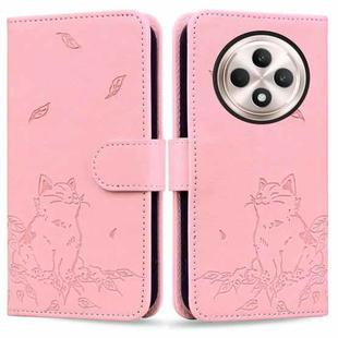 For OPPO Reno12 F 5G Cute Cat Embossed Leather Phone Case(Pink)