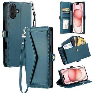 For iPhone 16 Plus Wallet Multi-card Slot Leather Phone Case with Lanyard(Green)