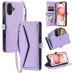 For iPhone 16 Plus Wallet Multi-card Slot Leather Phone Case with Lanyard(Purple)