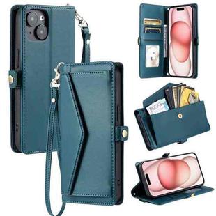 For iPhone 13 mini Wallet Multi-card Slot Leather Phone Case with Lanyard(Green)