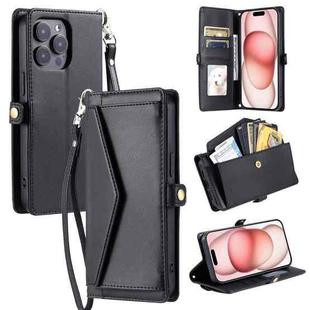 For iPhone 13 Pro Wallet Multi-card Slot Leather Phone Case with Lanyard(Black)