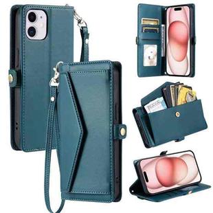 For iPhone 11 Wallet Multi-card Slot Leather Phone Case with Lanyard(Green)