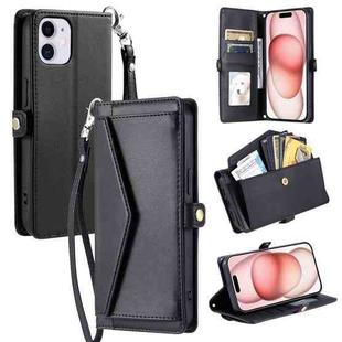 For iPhone 11 Wallet Multi-card Slot Leather Phone Case with Lanyard(Black)