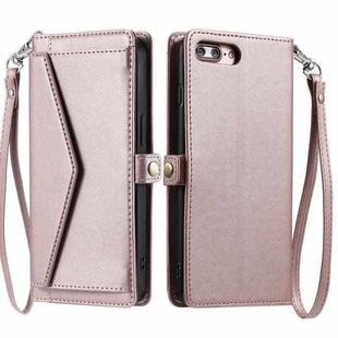 For iPhone 8 Plus / 7 Plus Wallet Multi-card Slot Leather Phone Case with Lanyard(Rose Gold)