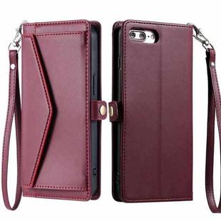 For iPhone 8 Plus / 7 Plus Wallet Multi-card Slot Leather Phone Case with Lanyard(Wine Red)