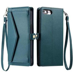 For iPhone 8 Plus / 7 Plus Wallet Multi-card Slot Leather Phone Case with Lanyard(Green)