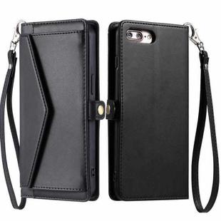 For iPhone 8 Plus / 7 Plus Wallet Multi-card Slot Leather Phone Case with Lanyard(Black)