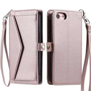 For iPhone SE 2022 / SE 2020 / 7 / 8 Wallet Multi-card Slot Leather Phone Case with Lanyard(Rose Gold)