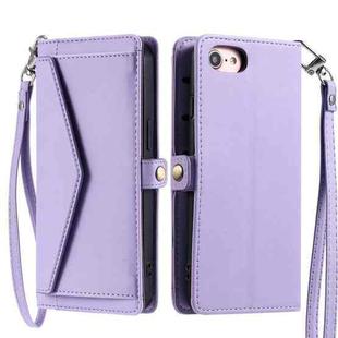 For iPhone SE 2022 / SE 2020 / 7 / 8 Wallet Multi-card Slot Leather Phone Case with Lanyard(Purple)