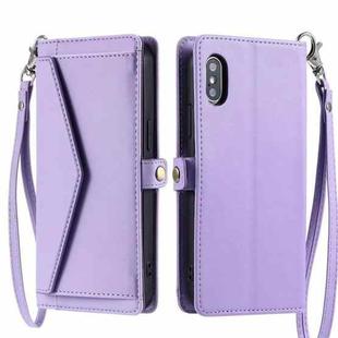 For iPhone XS Max Wallet Multi-card Slot Leather Phone Case with Lanyard(Purple)