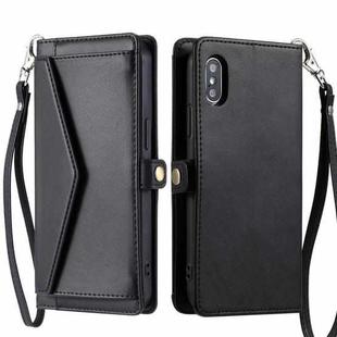 For iPhone XS Max Wallet Multi-card Slot Leather Phone Case with Lanyard(Black)