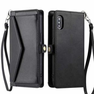 For iPhone XS / X Wallet Multi-card Slot Leather Phone Case with Lanyard(Black)