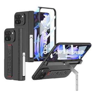 For Google Pixel 10 Pro Fold GKK Integrated Fold Hinge Wrist Strap Phone Case with Holder(Carbon Fiber)
