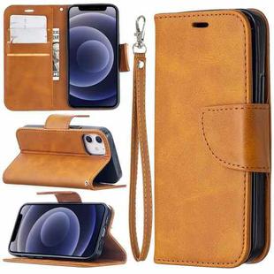 For iPhone 12 mini Retro Lambskin Texture Pure Color Horizontal Flip PU Leather Case, with Holder & Card Slots & Wallet & Lanyard(Yellow)