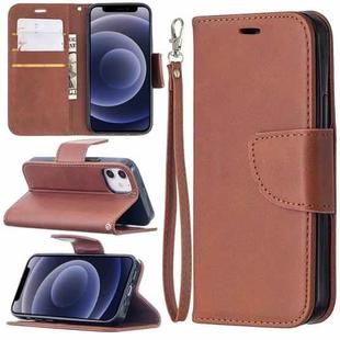 For iPhone 12 mini Retro Lambskin Texture Pure Color Horizontal Flip PU Leather Case, with Holder & Card Slots & Wallet & Lanyard(Brown)