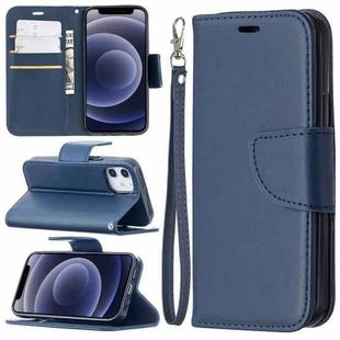 For iPhone 12 mini Retro Lambskin Texture Pure Color Horizontal Flip PU Leather Case, with Holder & Card Slots & Wallet & Lanyard(Blue)