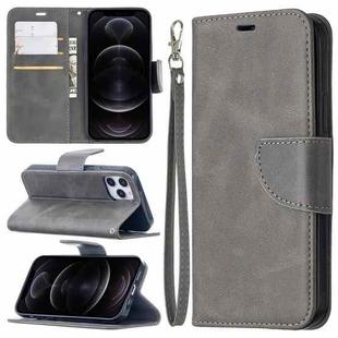 For iPhone 12 / 12 Pro Retro Lambskin Texture Pure Color Horizontal Flip PU Leather Case, with Holder & Card Slots & Wallet & Lanyard(Grey)