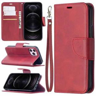 For iPhone 12 / 12 Pro Retro Lambskin Texture Pure Color Horizontal Flip PU Leather Case, with Holder & Card Slots & Wallet & Lanyard(Red)