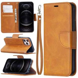 For iPhone 12 / 12 Pro Retro Lambskin Texture Pure Color Horizontal Flip PU Leather Case, with Holder & Card Slots & Wallet & Lanyard(Yellow)