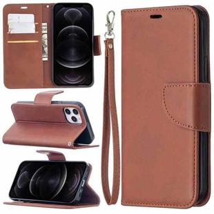 For iPhone 12 / 12 Pro Retro Lambskin Texture Pure Color Horizontal Flip PU Leather Case, with Holder & Card Slots & Wallet & Lanyard(Brown)