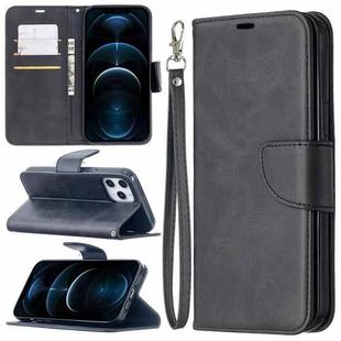 For iPhone 12 Pro Max Retro Lambskin Texture Pure Color Horizontal Flip PU Leather Case, with Holder & Card Slots & Wallet & Lanyard(Black)