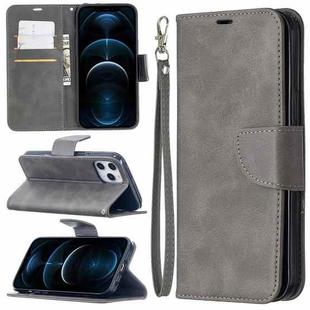 For iPhone 12 Pro Max Retro Lambskin Texture Pure Color Horizontal Flip PU Leather Case, with Holder & Card Slots & Wallet & Lanyard(Grey)