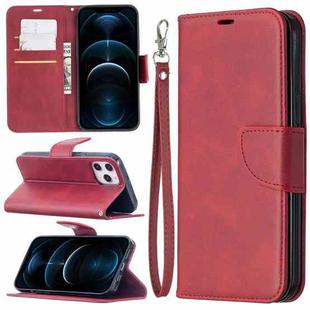 For iPhone 12 Pro Max Retro Lambskin Texture Pure Color Horizontal Flip PU Leather Case, with Holder & Card Slots & Wallet & Lanyard(Red)