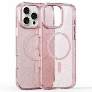 For iPhone 16 Pro Max Glitter Powder Lens Holder MagSafe Magnetic Phone Case(Transparent Pink)