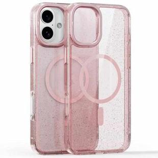 For iPhone 16 Plus Glitter Powder Lens Holder MagSafe Magnetic Phone Case(Transparent Pink)