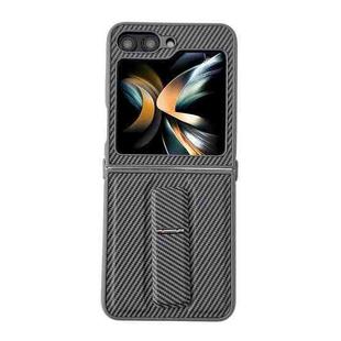 For Samsung Galaxy Z Flip5 5G Carbon Fiber Foldable Leather Phone Case with Stand(Grey)