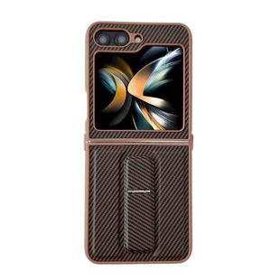 For Samsung Galaxy Z Flip4 5G Carbon Fiber Foldable Leather Phone Case with Stand(Brown)