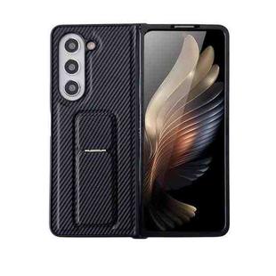 For Samsung Galaxy Z Fold5 5G Carbon Fiber Foldable Leather Phone Case with Stand(Black)