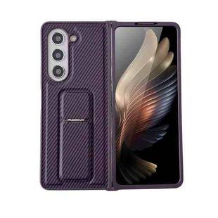 For Samsung Galaxy Z Fold5 5G Carbon Fiber Foldable Leather Phone Case with Stand(Purple)