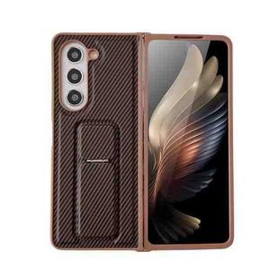 For Samsung Galaxy Z Fold4 5G Carbon Fiber Foldable Leather Phone Case with Stand(Brown)