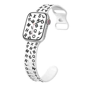 For Apple Watch SE 2023 44mm English Letters Style Butterfly Buckle Silicone Watch Band(White Black)