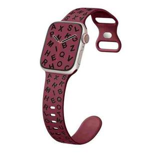 For Apple Watch SE 2023 44mm English Letters Style Butterfly Buckle Silicone Watch Band(Wine Red Black)