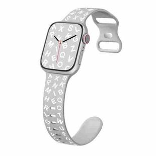 For Apple Watch SE 2023 40mm English Letters Style Butterfly Buckle Silicone Watch Band(Grey White)