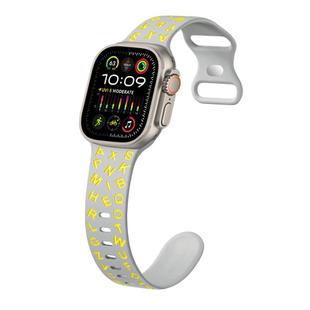 For Apple Watch Ultra 2 49mm English Letters Style Butterfly Buckle Silicone Watch Band(Grey Yellow)